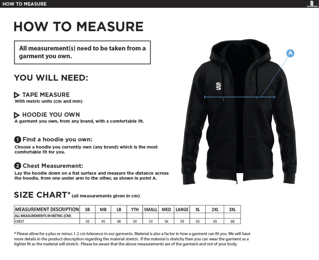 Slimbridge CC - Dual Full Zip Hoody - Size Guide