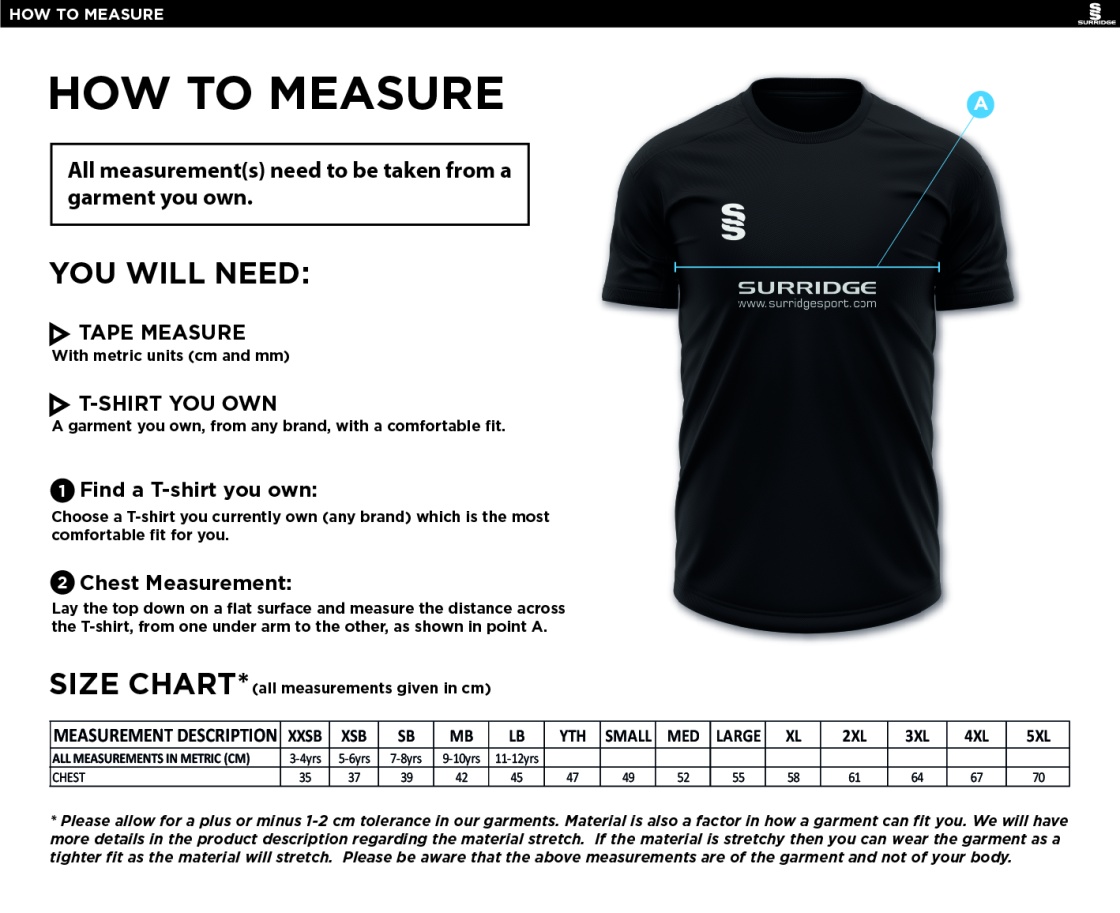 Slimbridge CC - Dual Games Shirt - Size Guide
