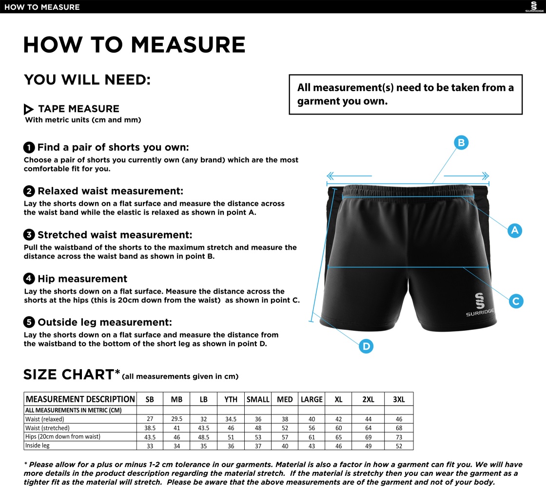Slimbridge CC - Performance Gym Short - Size Guide