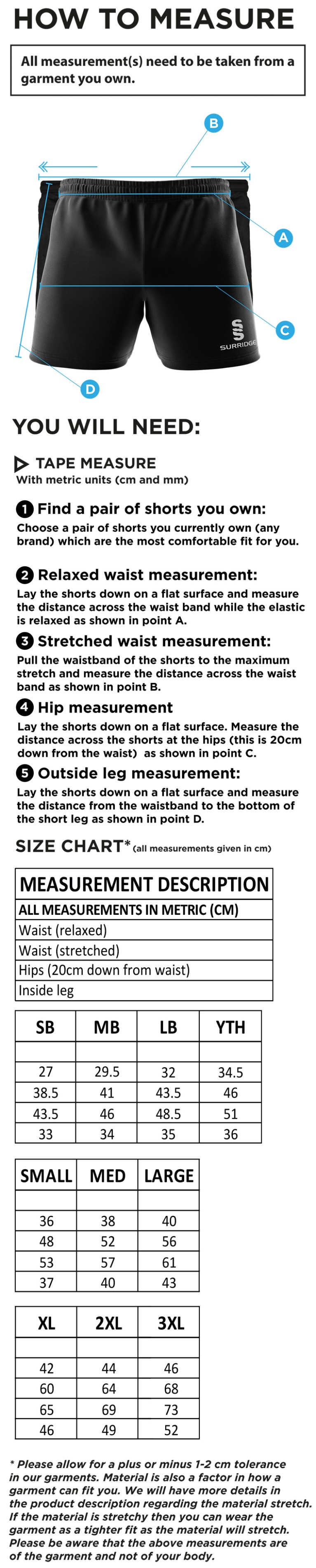 Slimbridge CC - Performance Gym Short - Size Guide