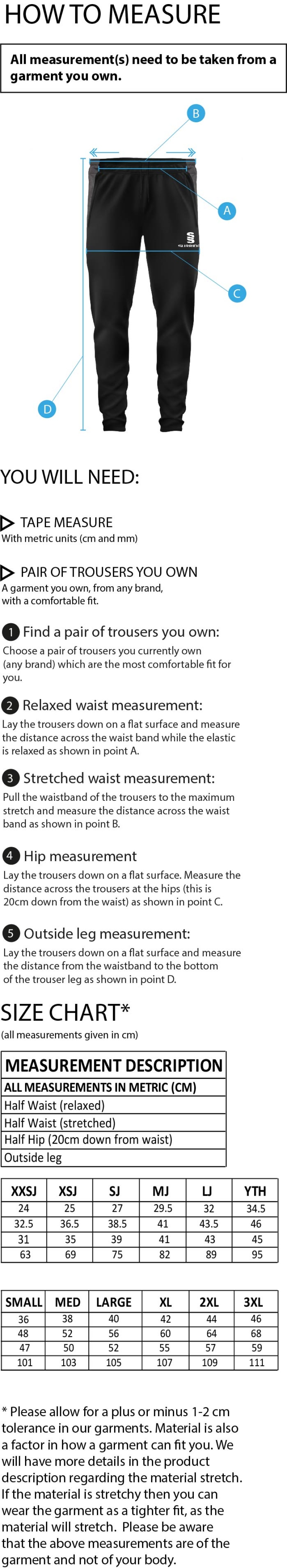 Slimbridge CC - Dual Skinny Pant - Size Guide