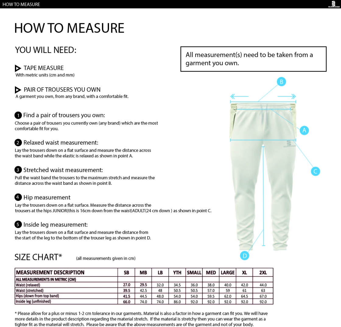 Slimbridge CC - Ergo Playing Pants - Size Guide